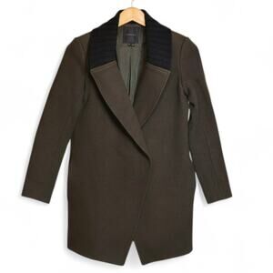 Theory Wool Cashmere Mid Length Single Breasted Green Jacket Coat Size S